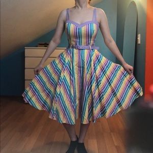 Collectif rainbow stripe pastel dress UK 12/M